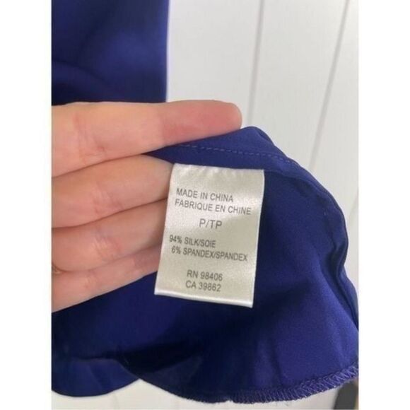 Theory Women's Silk Lowther Pleat Neck Blouse Top‎ Blue S - Picture 6 of 10